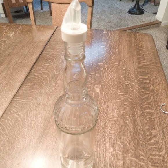 Vintage Tall Round Clear Decorative Bottle With Pour Spout. - Picture 3 of 9